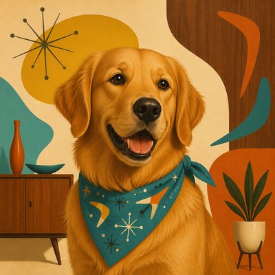 Mid-Century Modern Furniture Art pet portrait example
