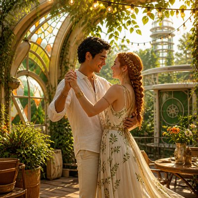 Solarpunk Aesthetic couple portrait example