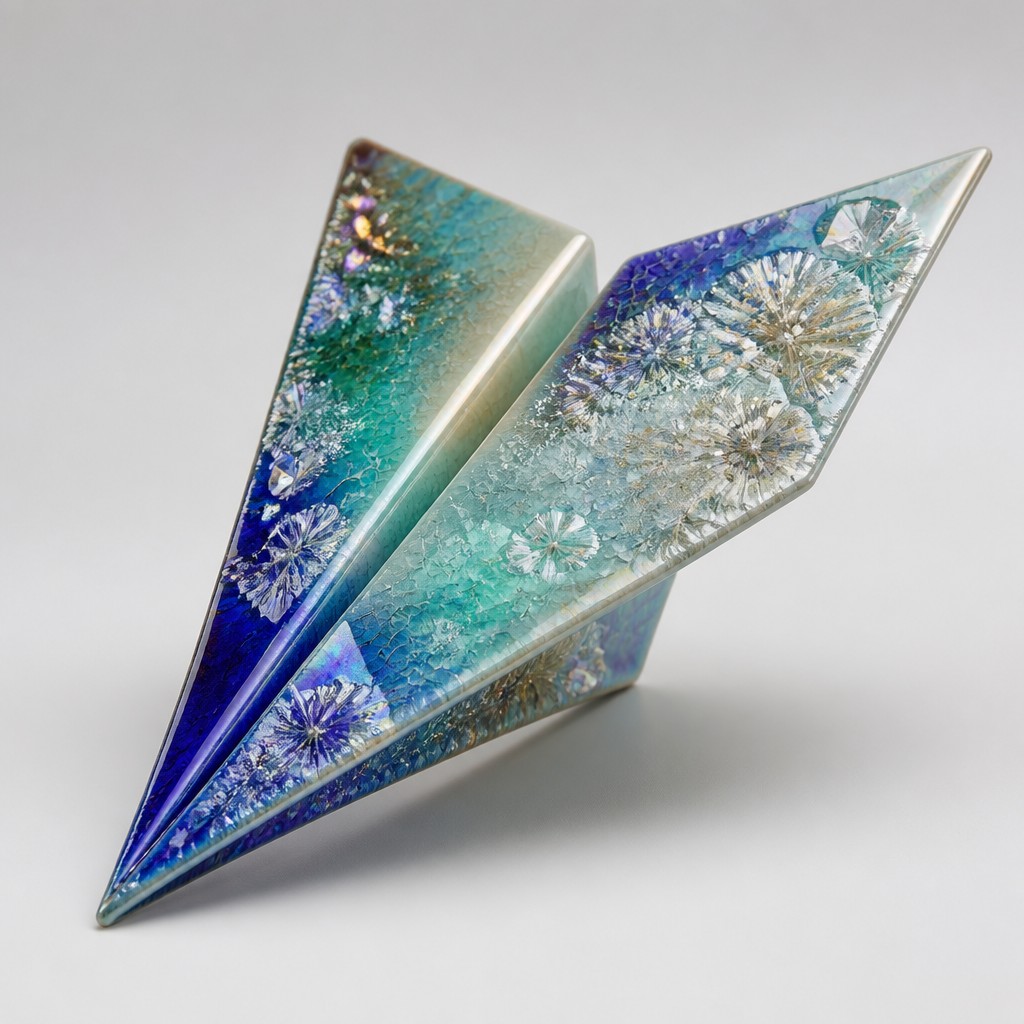 a paper plane, clean minimal composition on a plain background, no text — Crystalline Glaze Ceramic Art Style icon