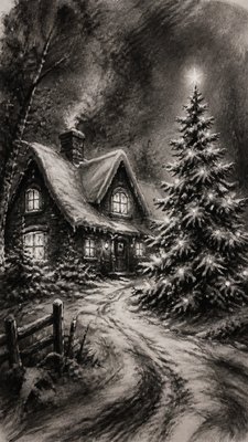 Charcoal Portrait Art Style Christmas card example