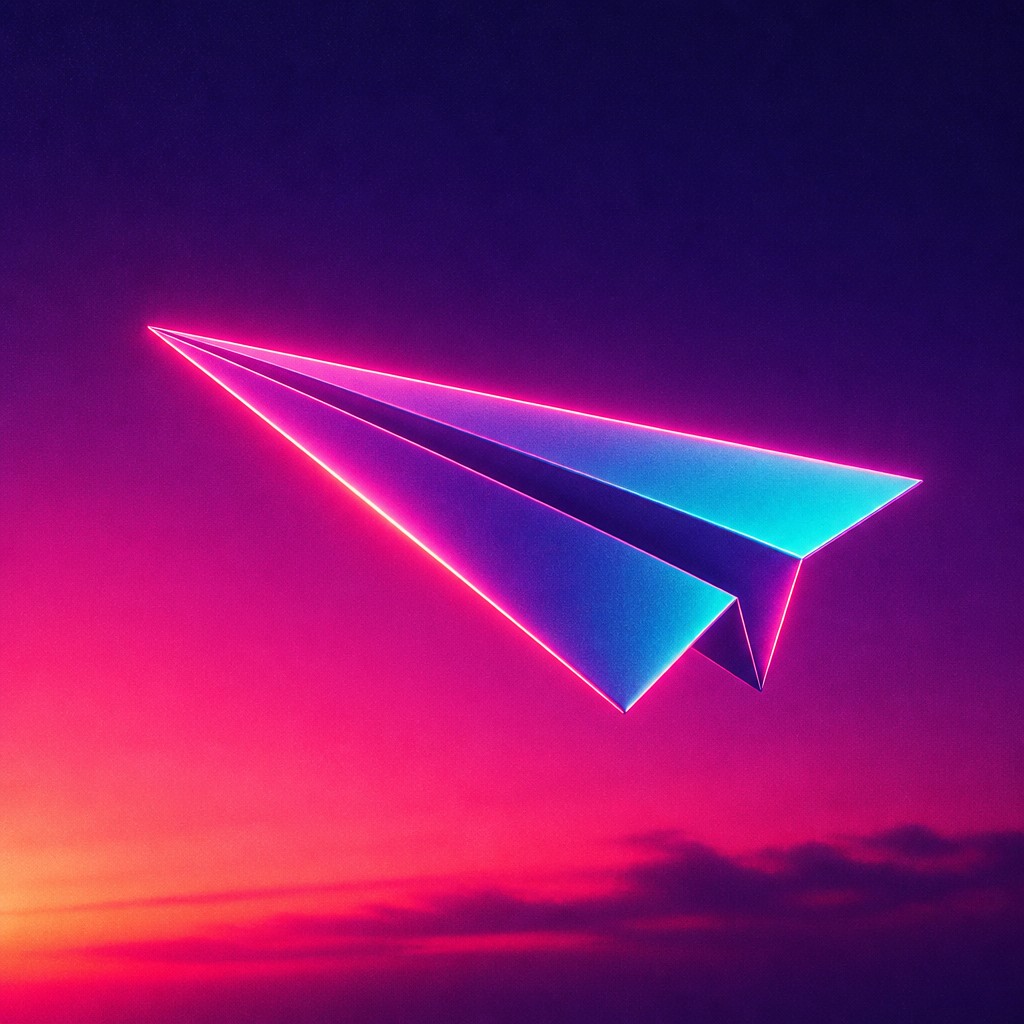 a paper plane, clean minimal composition on a plain background, no text — Miami Vice icon