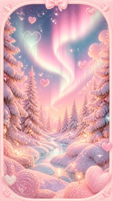 a snowy pine forest under the northern lights, no people — Soft Girl Aesthetic wallpaper
