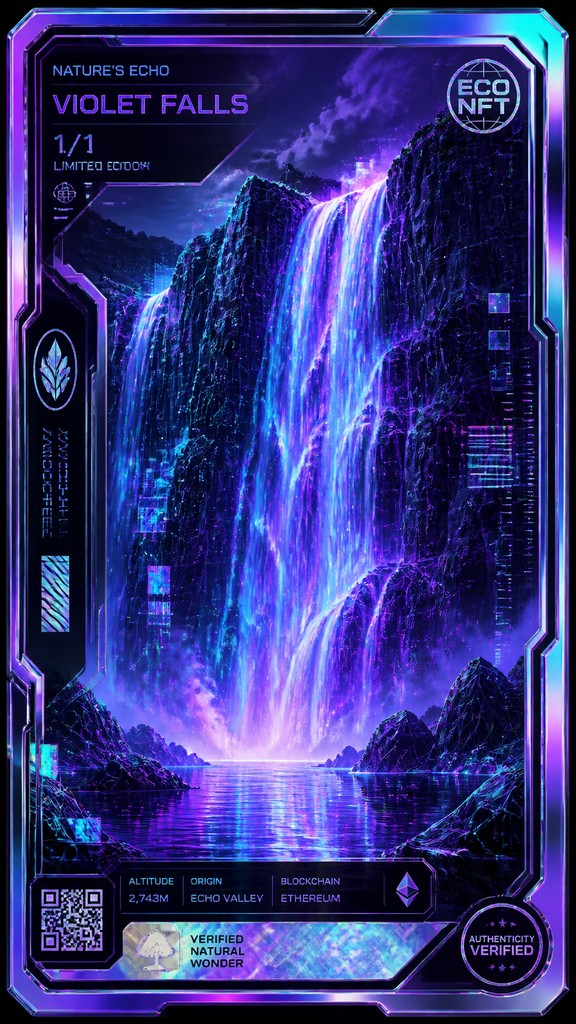 towering waterfall cascading down a cliff — Crypto Art Style