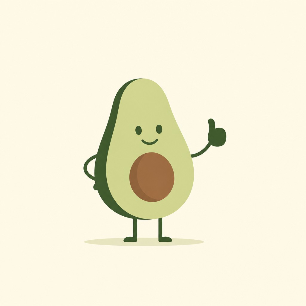 a happy avocado character giving a thumbs up, bold readable design on a plain background, no text — Minimalist Abstract Art Style sticker