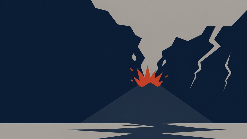 an erupting volcano with lightning strikes, dramatic wide composition, no text — Minimalism Art Style YouTube thumbnail