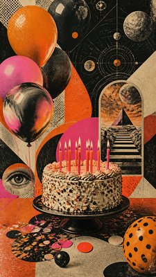 Retro-Futuristic Pop Surrealism birthday card example