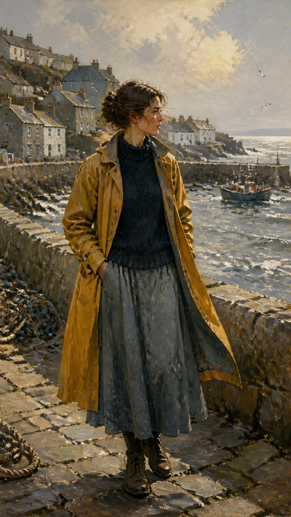 full-length portrait of an elegant figure — Cornwall Plein Air Art Style