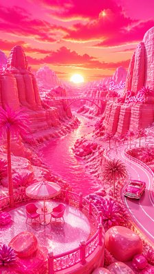 a desert canyon under a dramatic sunset sky, no people — Barbiecore Aesthetic wallpaper
