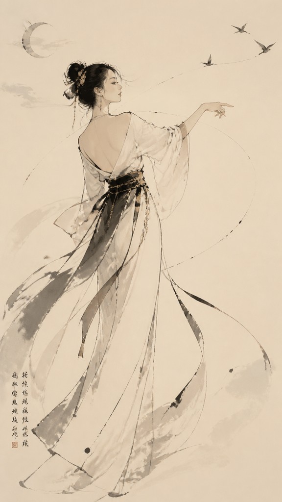 full-length portrait of an elegant figure — Implied Line Art Style