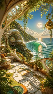 an ocean wave curling under moonlight, no people — Solarpunk Aesthetic wallpaper