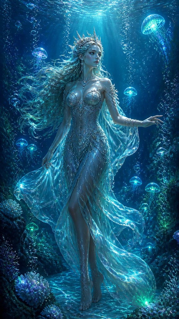 full-length portrait of an elegant figure — Underwater Fantasy Art