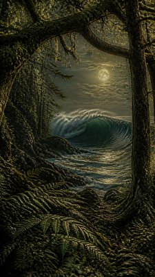 an ocean wave curling under moonlight, no people — Forestcore Aesthetic wallpaper