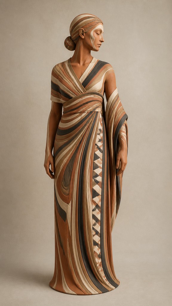 full-length portrait of an elegant figure — Nerikomi Ceramic Art Style