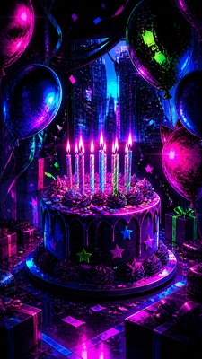 Cyberpunk Neon Anime Art Style birthday card example