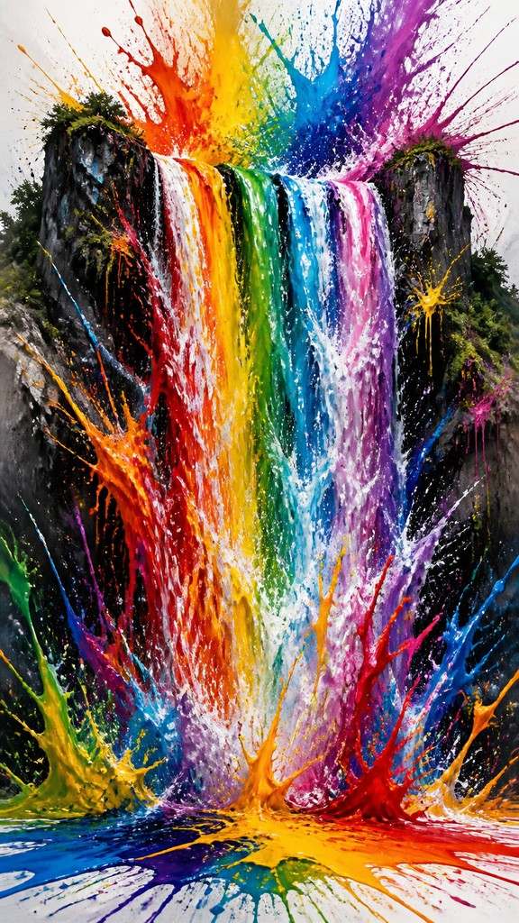 towering waterfall cascading down a cliff — Color Splash