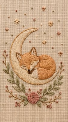 Hand Embroidery Illustration / Textile Art baby announcement example