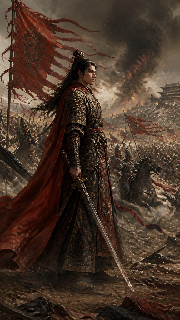 full-length portrait of an elegant figure — Battle Scene Painting Style