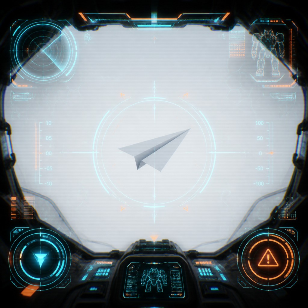 a paper plane, clean minimal composition on a plain background, no text — Mecha Pilot Interface View icon