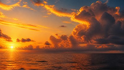a panoramic ocean horizon with towering clouds at golden hour, no people — Golden Hour Landscape Photography Style wallpaper