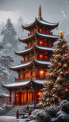 Pagoda Architecture Style Christmas card example