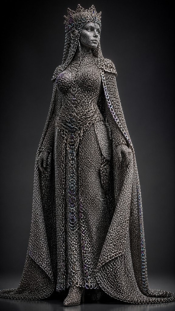 full-length portrait of an elegant figure — Chainmail Jewelry Style