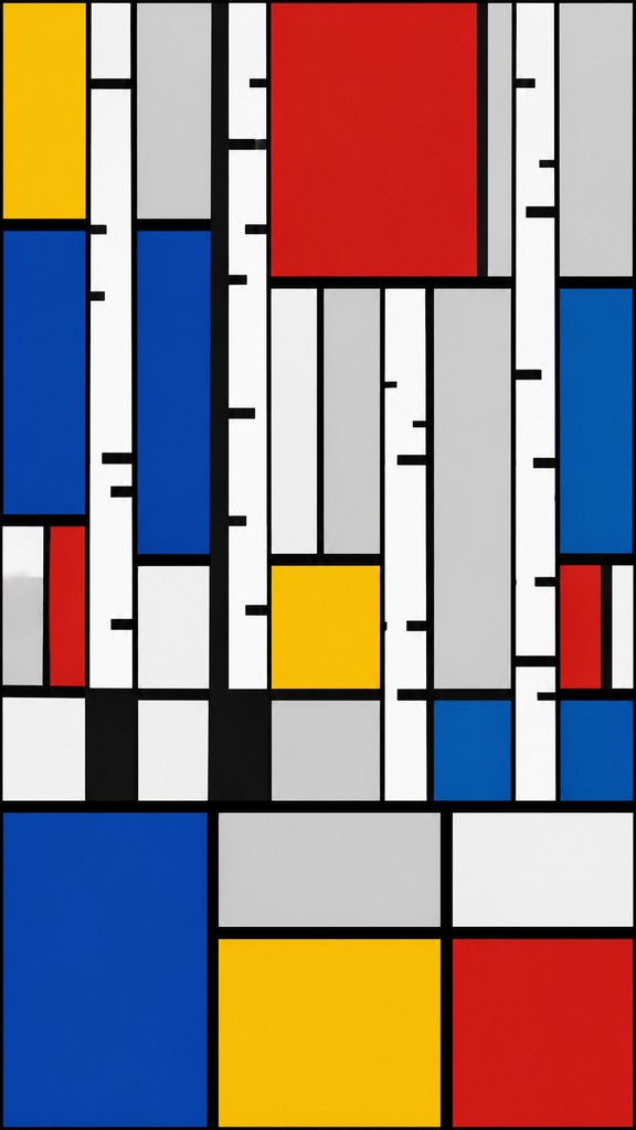 a serene birch forest in soft morning light, no people, no text — De Stijl Art Style wall art print