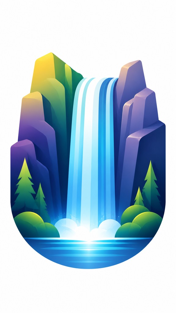 towering waterfall cascading down a cliff — Gradient Icon Design
