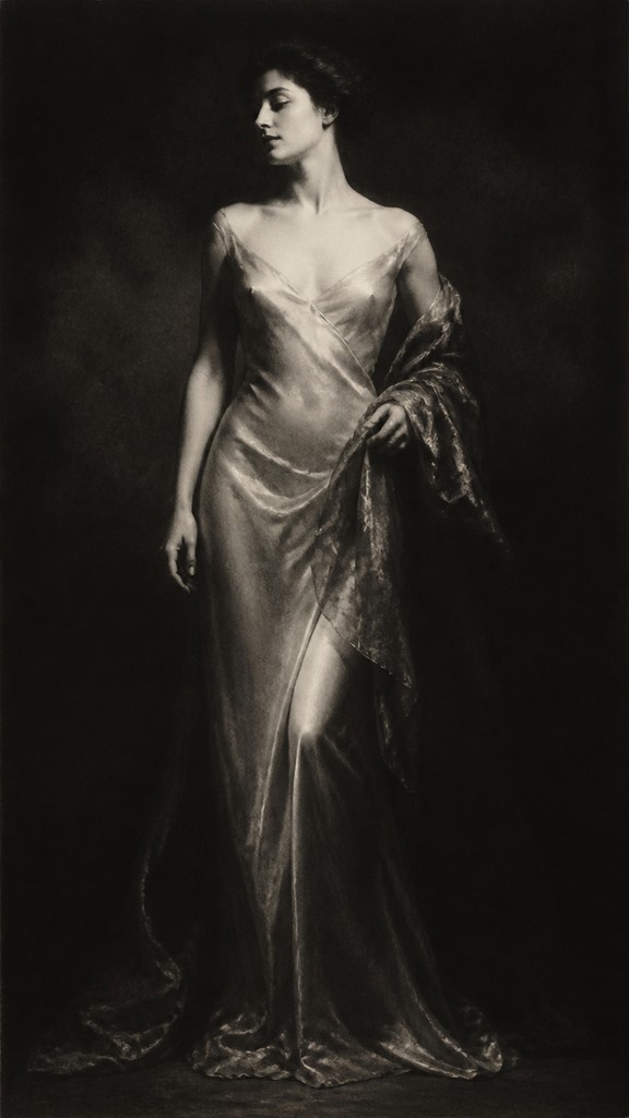 full-length portrait of an elegant figure — Mezzotint Print Style