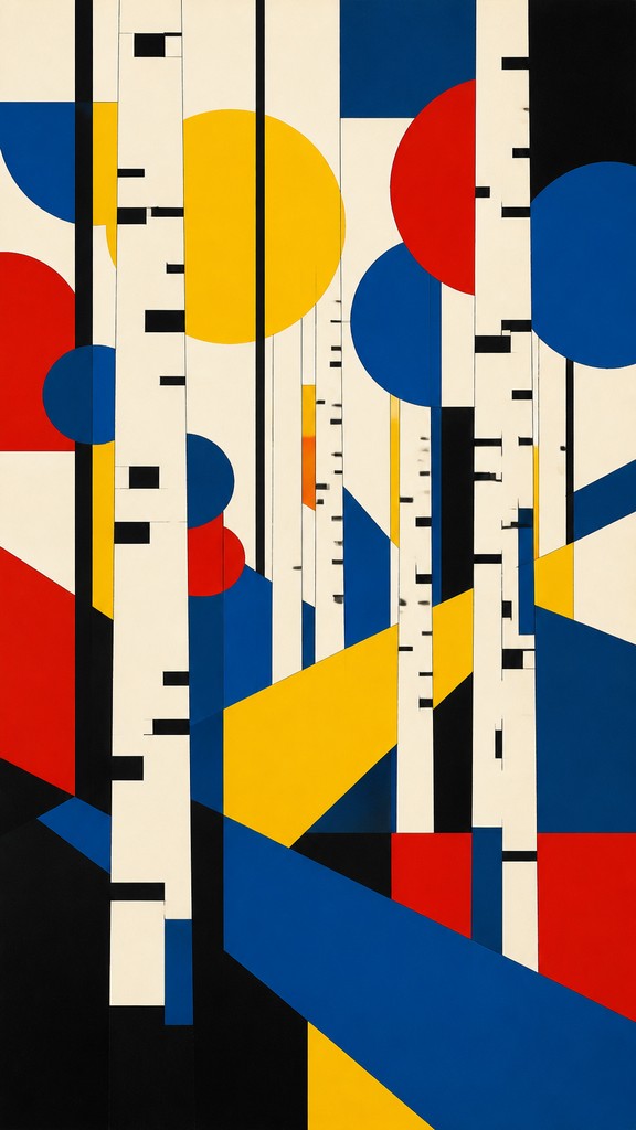 a serene birch forest in soft morning light, no people, no text — Bauhaus Art Style wall art print