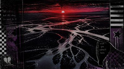 a wide river delta seen from above at sunset, no people — Emo Aesthetic wallpaper