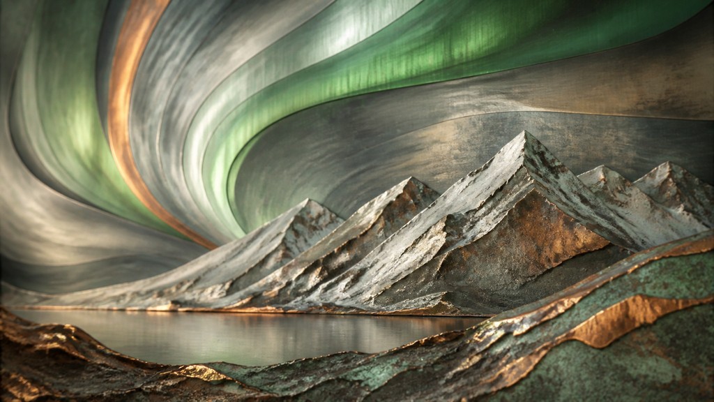 a flowing aurora over snowy peaks, wide sweeping composition, no people, no text — Sustainable Eco Jewelry Design banner