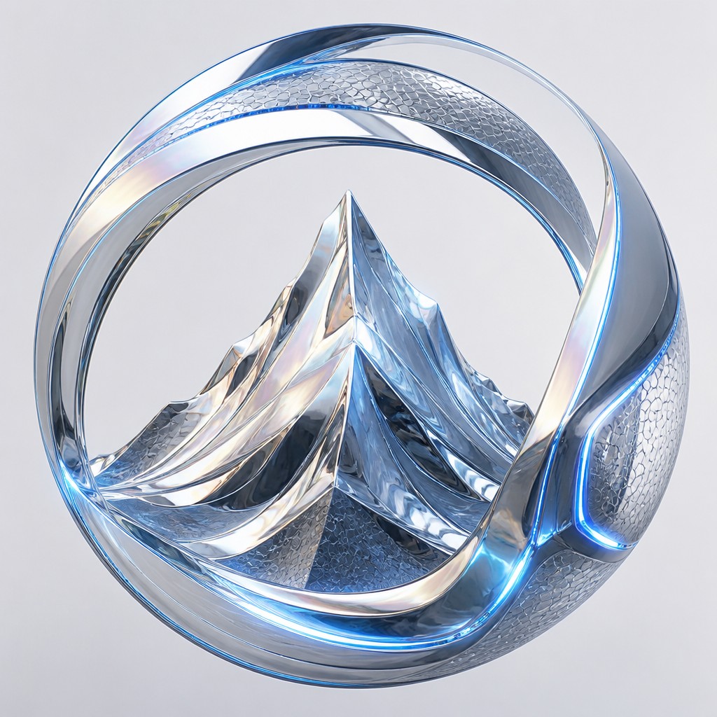an emblem of a mountain peak inside a circle, simple bold shapes on a plain background, no text or lettering — Futuristic Architecture Art logo concept