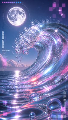 an ocean wave curling under moonlight, no people — Y2K Aesthetic wallpaper