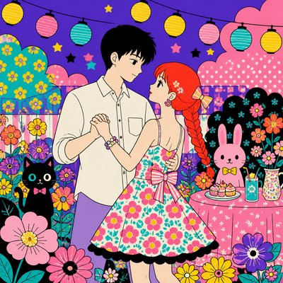 Superflat Art Style couple portrait example