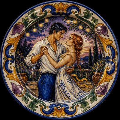 Majolica Ceramic Art Style couple portrait example