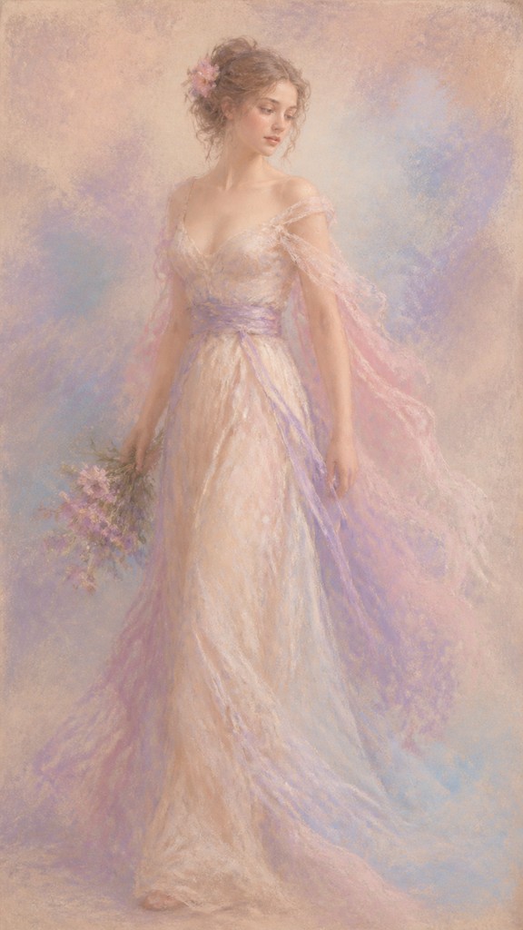 full-length portrait of an elegant figure — Pastel Art Style