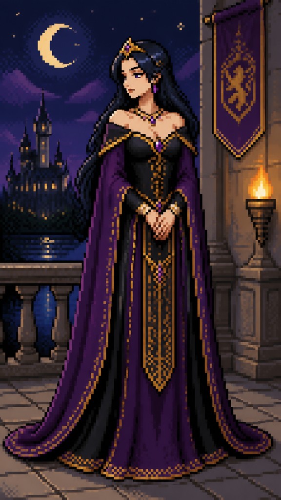 full-length portrait of an elegant figure — Pixel Art Style