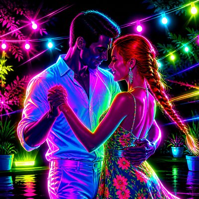 Neon Pop Art Style couple portrait example