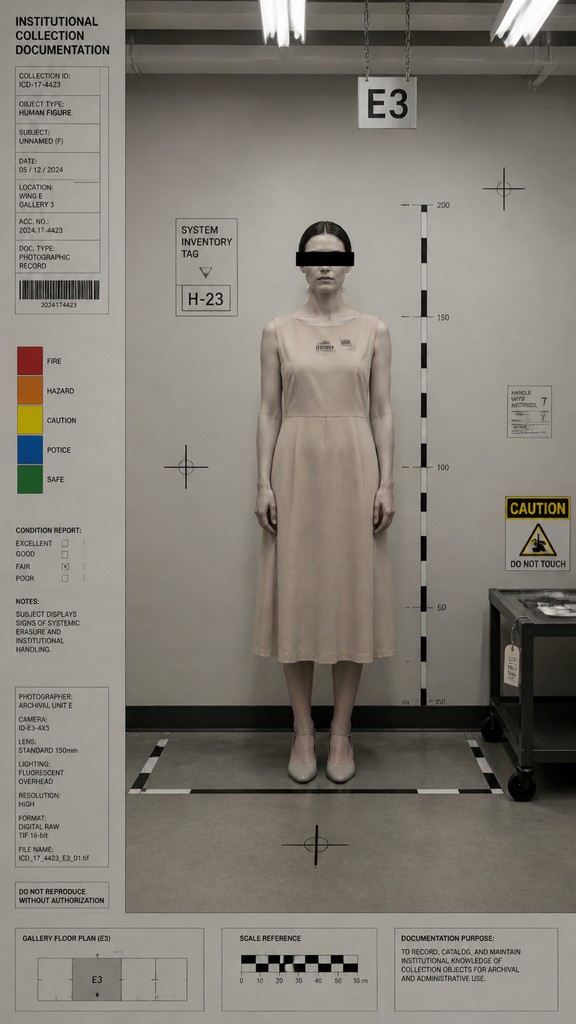 full-length portrait of an elegant figure — Institutional Critique Conceptual Art Style
