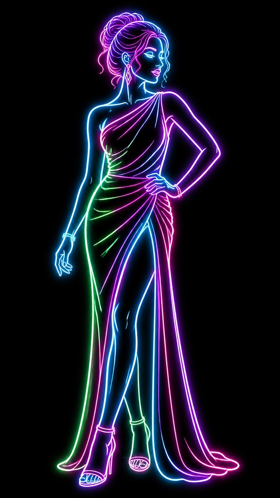 full-length portrait of an elegant figure — Neon Outline Style