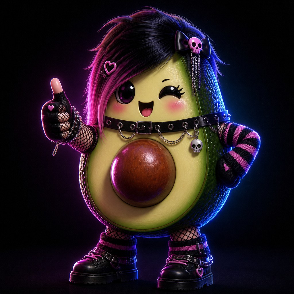 a happy avocado character giving a thumbs up, bold readable design on a plain background, no text — E-Girl Aesthetic sticker