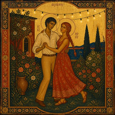 Orthodox Icon Religious Art couple portrait example