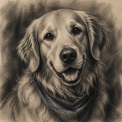 Charcoal Portrait Art Style pet portrait example