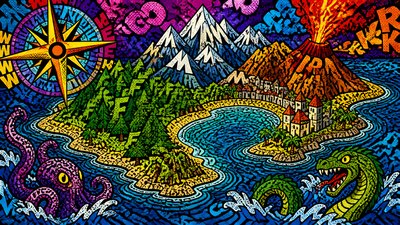Typography Pop Art Style fantasy map example