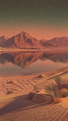 a tranquil mountain lake beneath a starry night sky, no people, no text — Desertwave Aesthetic wallpaper