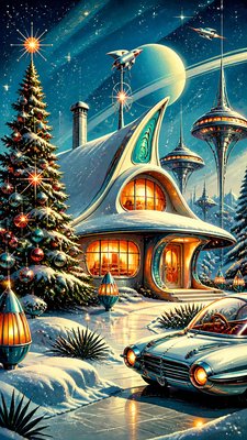 Retro Futurism Sci-Fi Art Christmas card example