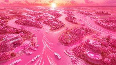 a wide river delta seen from above at sunset, no people — Barbiecore Aesthetic wallpaper