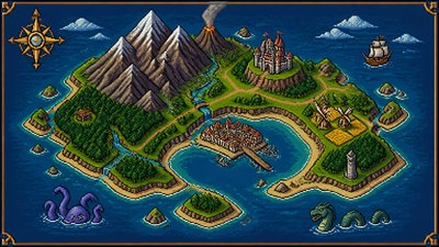 16-Bit Pixel Art Style fantasy map example
