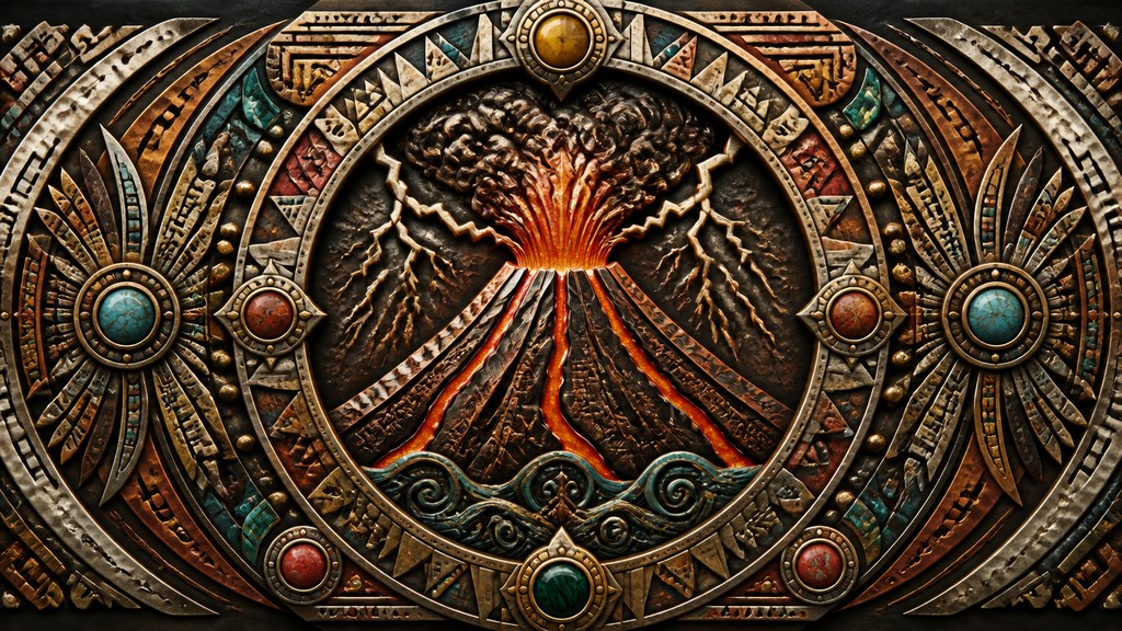 an erupting volcano with lightning strikes, dramatic wide composition, no text — Ethnic Tribal Jewelry Design YouTube thumbnail