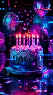 New Media Art Style birthday card example